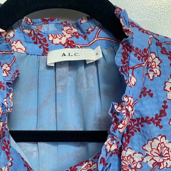 A.L.C. Foley High-Neck Floral Sleeveless Top Blue Ruffle Size 6 - Picture 5 of 7